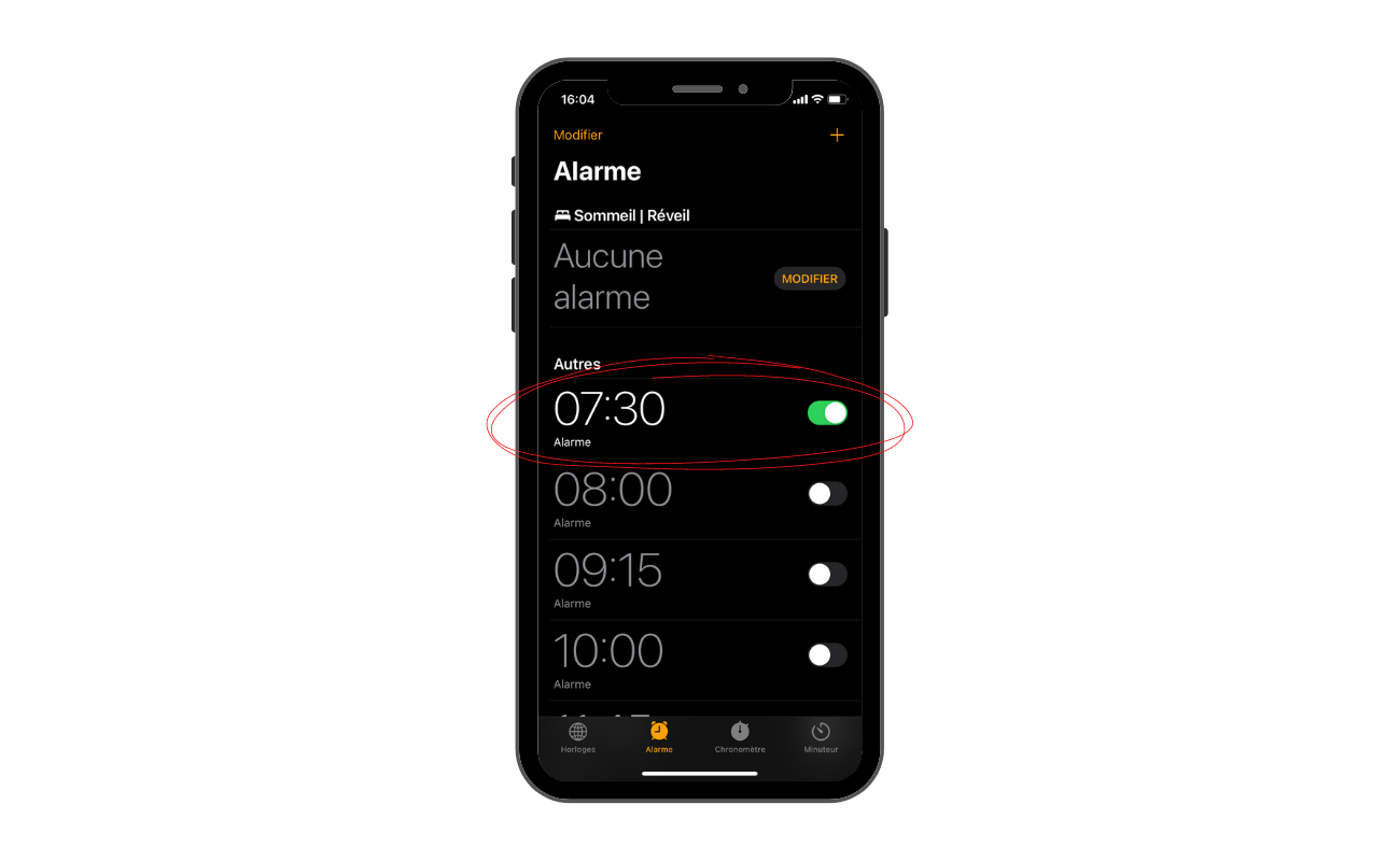 application horlorge réglages alarme iphone
